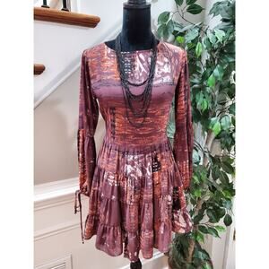 Asher By Fab'rik Boutique Women's Wine Boho Long Sleeve Polyester Dress Small